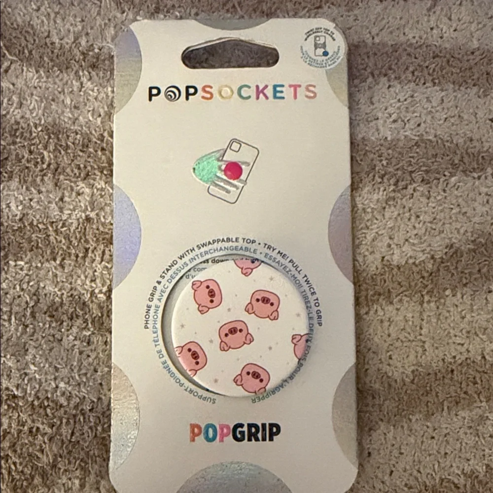 PopSocket PopGrip Phone Grip White with Pink Pig Pattern